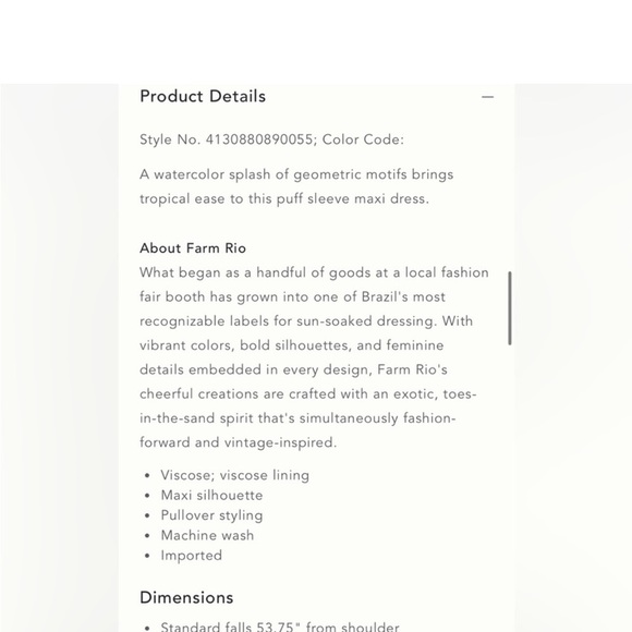 Farm Rio Puff Sleeve Maxi Dress Size XXS NWT - Picture 5 of 16